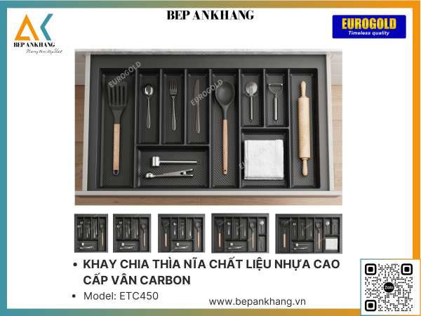 KHAY CHIA THÌA NĨA CHẤT LIỆU NHỰA CAO CẤP VÂN CARBON EUROGOLD ETC450 - 450mm - MÀU XÁM